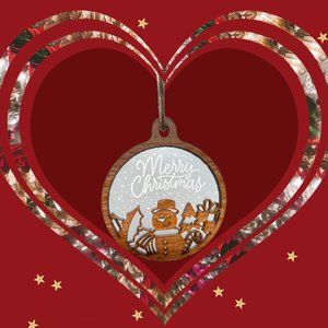 Merry Christmas - Clear Frost with Wood Grain Snowman Frame